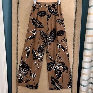 HELENE SIDEL 80s Floral Print Linen Pleated Wide Leg Trousers Palazzo Pants